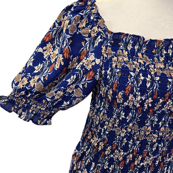 Max Studio Floral Smocked Tiered Hem Boho Maxi Dress Size Large - Picture 7 of 8